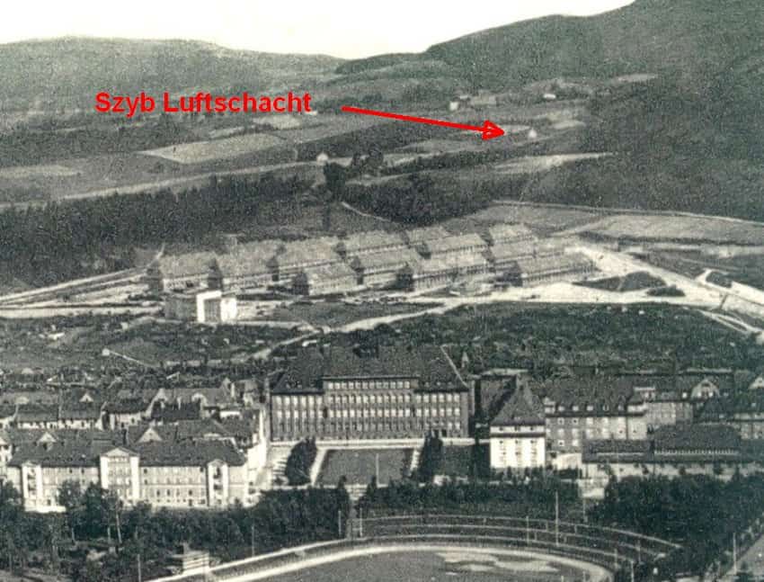 Fot 4. Położenie szybu Luftschacht na tle Nowego Miasta