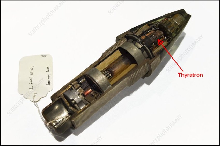 Fot 5. Proximity fuse taken to the US in 1940 by the British Technical and Scientific Mission lead by Sir Henry Tizard. The mission, which became known as the Tizard Mission, sought US and Canadian help with developing and manufacturing British technology at a time when British resources were taken up with the war effort. A proximity fuse automatically detonates an explosive device when the distance to its target becomes smaller than a predetermined value. Photographed at the Office of Naval Research 75th anniversary commemoration of the Tizard Mission, at the Canadian Embassy, Washington DC, USA, on 17th November 2015.