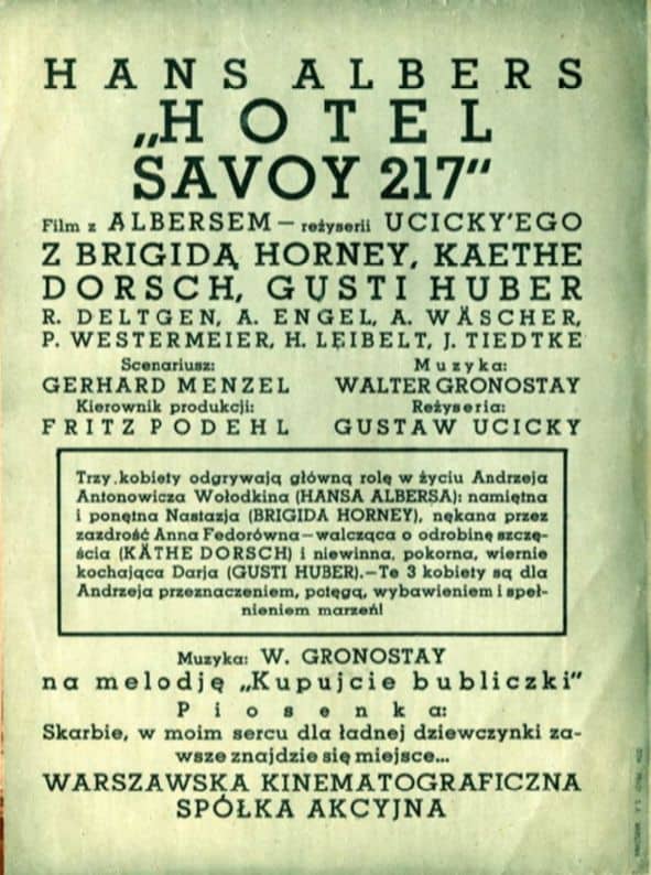Fot 8. Strona trzecia programu kinowego filmu "Hotel Savoy 217"